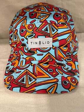 Tin Lid 5 Panel Abstract Geometric Print Retro Hat